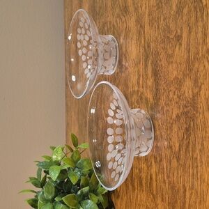 BARBRO WESSLANDER Swedish Art Glass Candleholders Etched Dot Detail, Set of 2